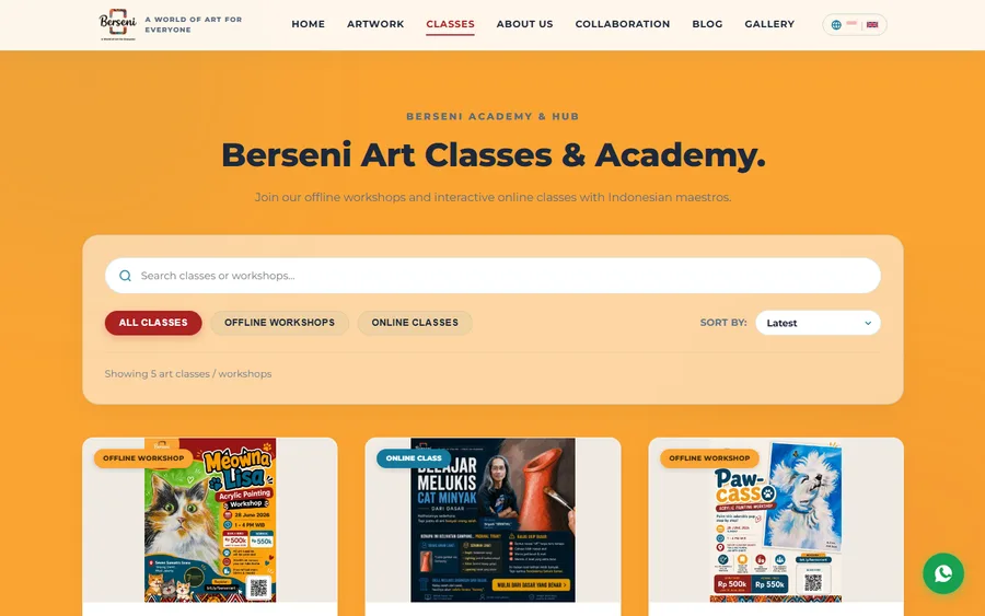 Painting classes and workshops, filtered by online and offline
