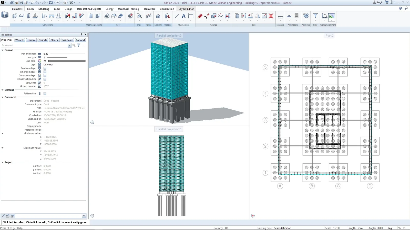 Allplan model of a high-rise structure on a piled foundation