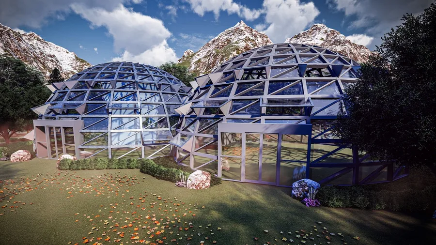 The domes and their glazed entrances seen closer