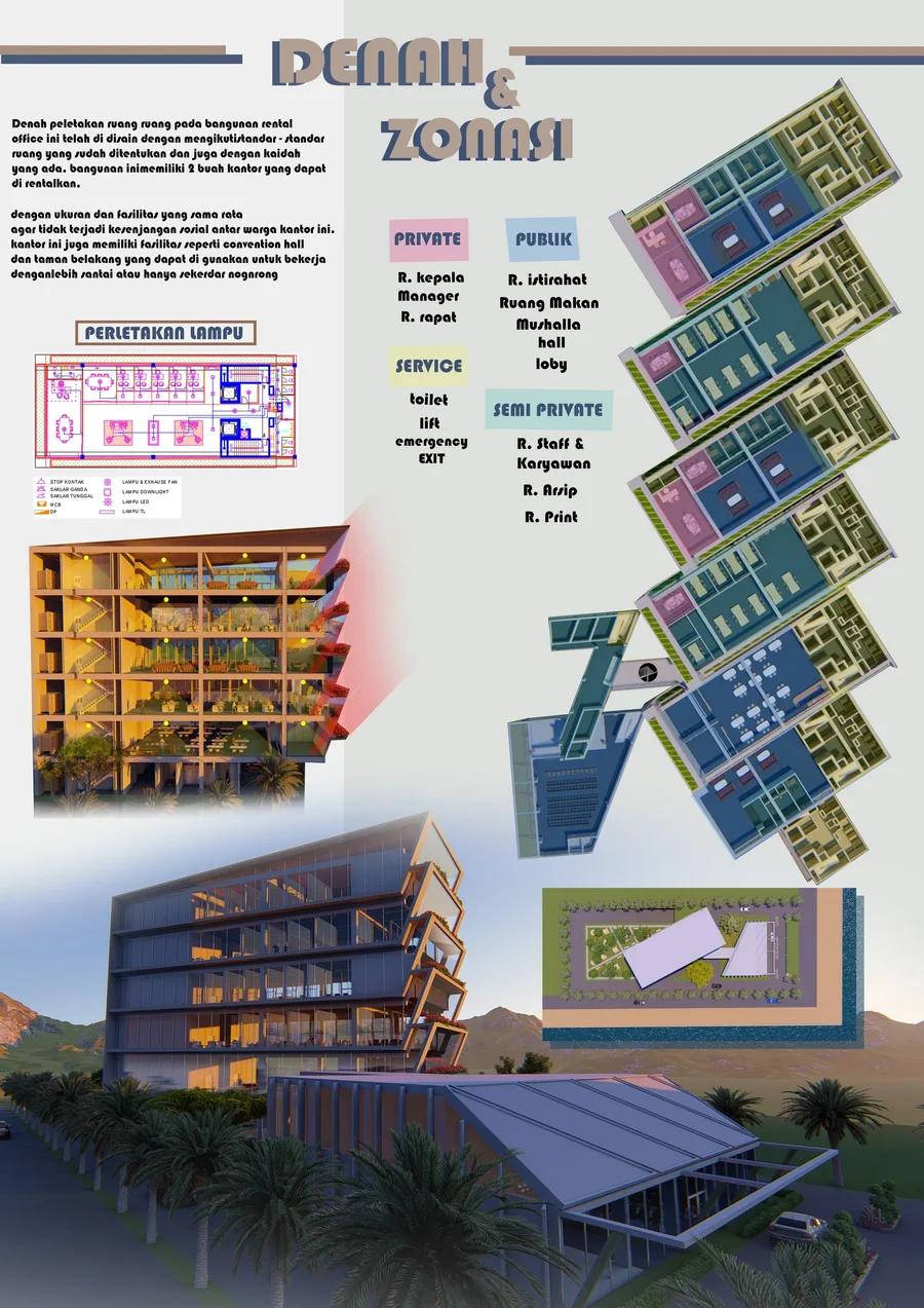 Plans and zoning board: private, public, service and semi-private rooms