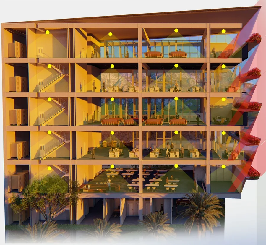 Section render showing the lighting on every floor