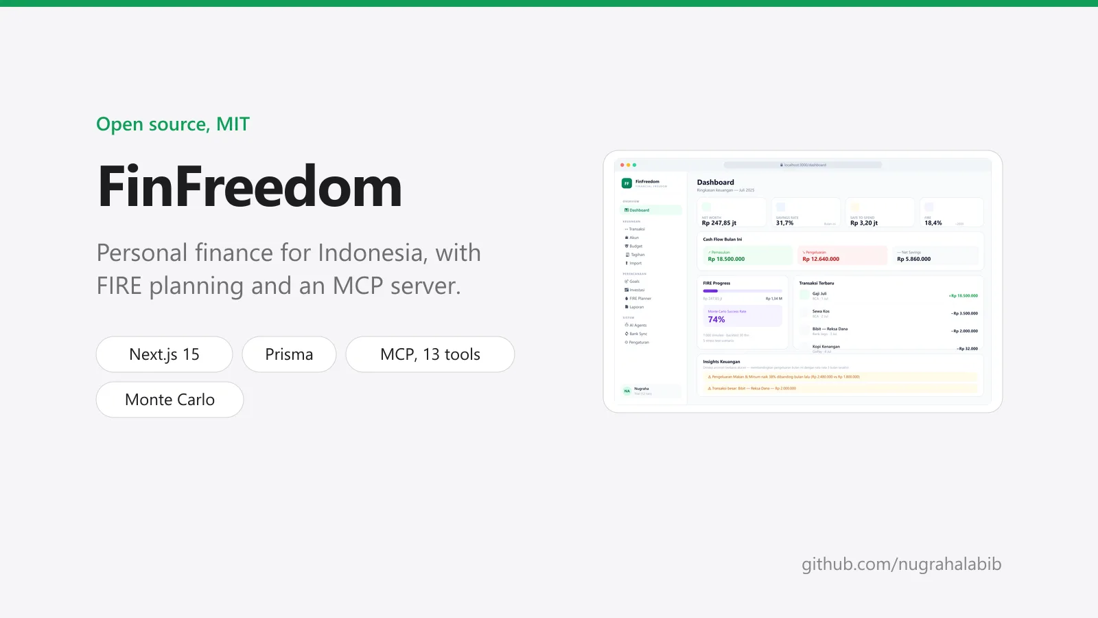FinFreedom: personal finance for Indonesia, with FIRE planning and an MCP server