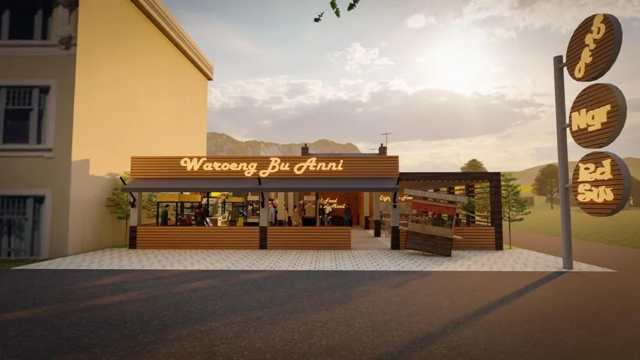 The food court seen from across the street