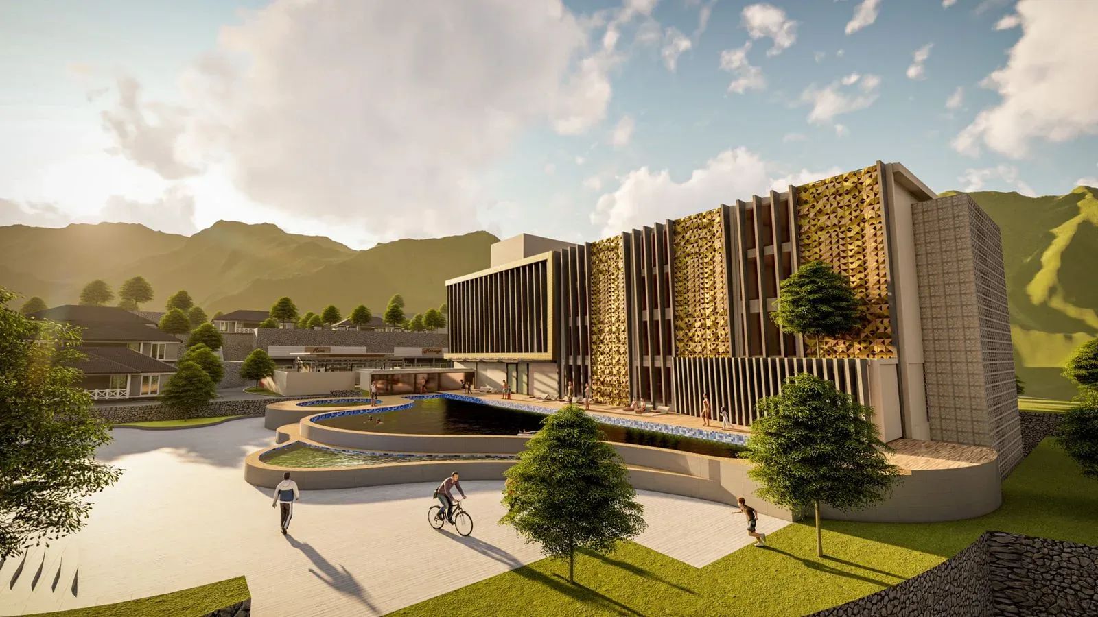 Render of the 3-star resort hotel in Guci, a 2020 study project