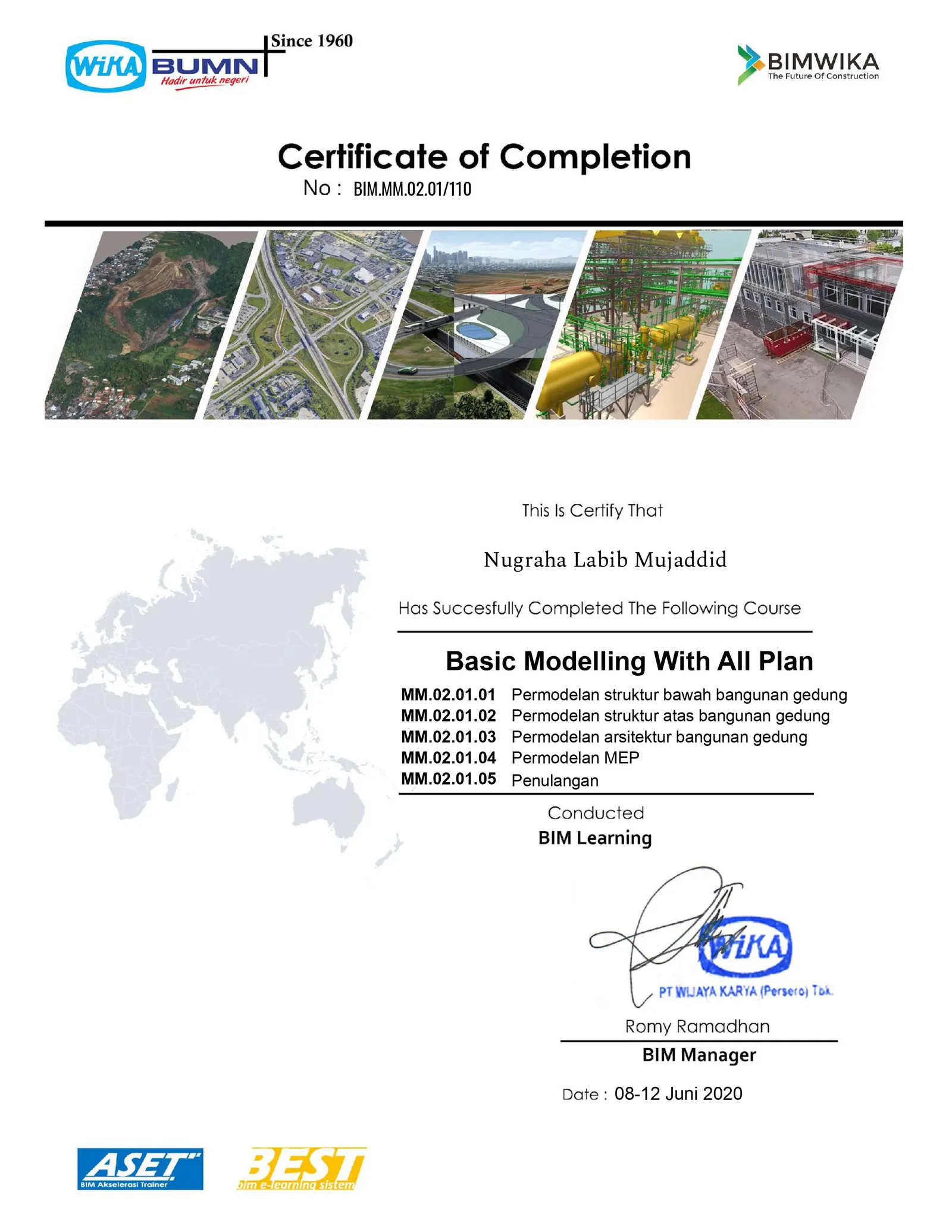 WIKA BIM Learning certificate: Basic Modelling with Allplan, 2020